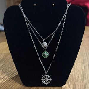 Silver and Green Nautical Pendant Necklace